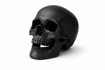 Obraz premium matte black resin human skull sculpture design finish contemporary decor isolated white background