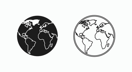 Fototapeta premium World map icons, globe illustrations, black and white, vector