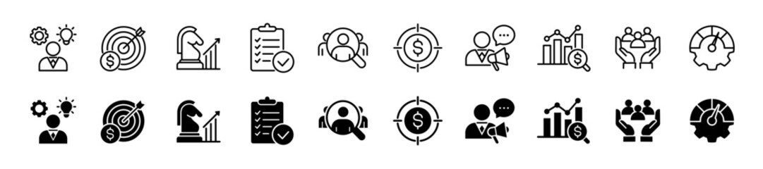 Sales management icon set. Sales team and Business strategy symbol. Vector illustration.