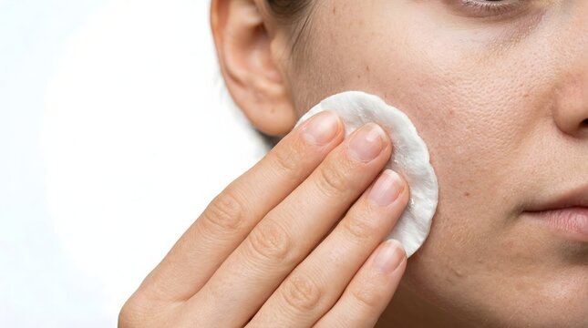 Woman hand using remover pad for skincare on white background skincare concept 