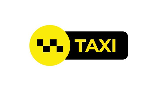 A yellow rounded rectangle with checkers is followed by a black rectangle containing the word TAXI in white font on a clean white background setup