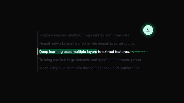 Ai Text Highlight Deep learning applications in technology industry, illustrating complex neural network structures. Suitable for tech presentations or educational materials.