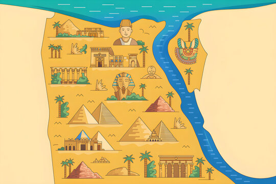 Egypt travel map with ancient landmarks