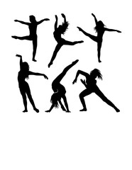 Fototapeta premium Dancing and jumping sport training silhouette. Black female pose