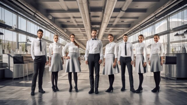 A dedicated team of hospitality professionals ready to deliver exceptional service in a modern setting.