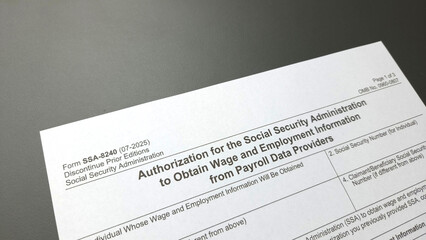 Obraz premium Form SSA-8240 – Authorization to Obtain Wage and Employment Info