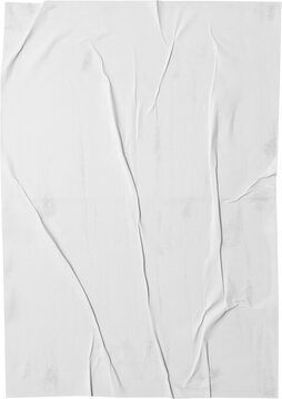 White Crumpled Glued Paper Texture Isolated on White Background for Poster Mockup