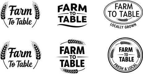 Obraz premium A collection of farm to table logos and illustrations featuring wheat stalks text and decorative oval frames high quality professional detailed modern elegant