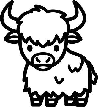 Cartoon yak with big horns standing.
