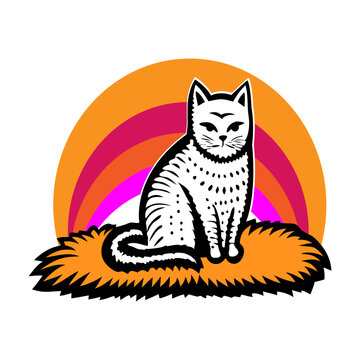 simple cat playing by bamboo, boat and ball illustration or design templates for kids