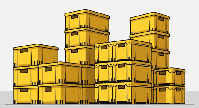 Stacked yellow storage containers, organized and ready for use