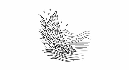 Fototapeta premium Stark, angular cliff face meets rolling waves and distant hills