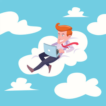 Businessman flying with cloud cartoon vector illustration