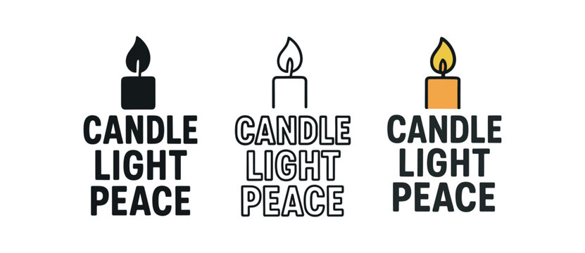 Candle light peace icon set. candle, flame, memorial, vigil, serenity, meditation, calm, spirituality. line, flat and colored vector icon set.
