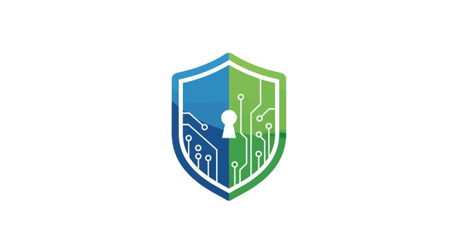 Digital security shield logo with keyhole representing cybersecurity and data protection concept