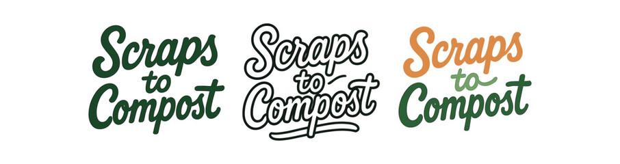 Obraz premium Scraps to compost hand drawn lettering. composting, recycling, food scraps, waste reduction, garden, sustainability. outline flat and colored vector illustration.