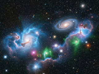 Cosmic spectacle spiraling galaxies and celestial nebulas against a transparent backdrop