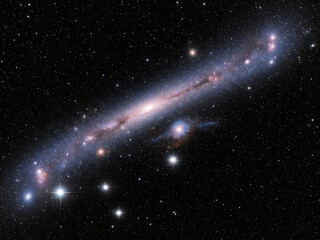 Cosmic spiral galaxy in space with stars and celestial bodies illustration