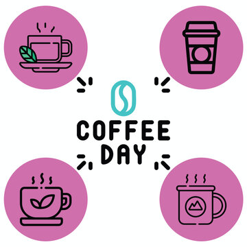 Minimal Coffee Bean, Coffee Pot, and Tea Leaf Icon Set for Beverage Design