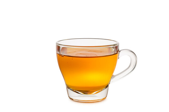 Glass cup of tea isolated on white background.