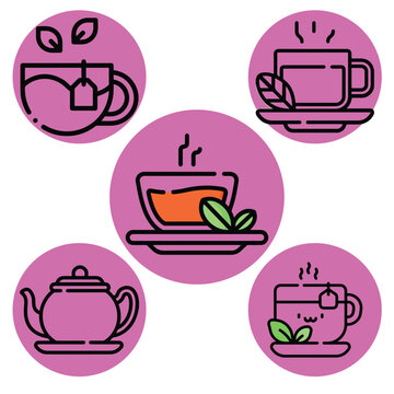 Minimal Coffee Bean, Coffee Pot, and Tea Leaf Icon Set for Beverage Design