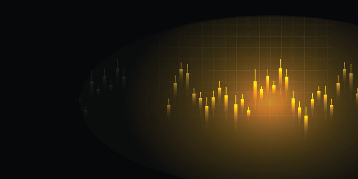 Yellow Glowing Candlestick Chart in Dark Oval Frame with Grid Background