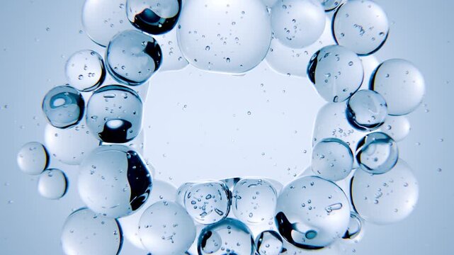 Air Bubbles Under Blue Water Abstract Background. Empty space for your text.