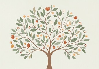 Obraz premium A tree with colorful leaves and flowers
