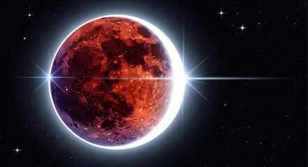 Blood Moon Lunar Eclipse in Outer Space. © Kangmas