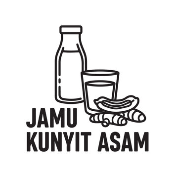 Jamu Kunyit Asam Drink Illustration with Ingredients