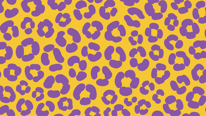 A vibrant pattern of purple leopard spots against a bright yellow background. © Mansura