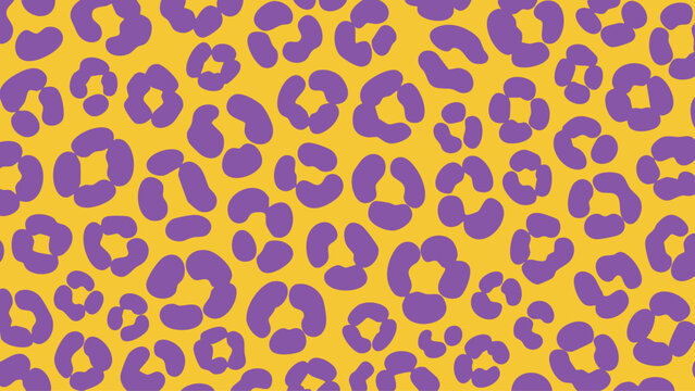 A vibrant pattern of purple leopard spots against a bright yellow background.