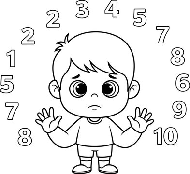 Boy with numbers around him confused.