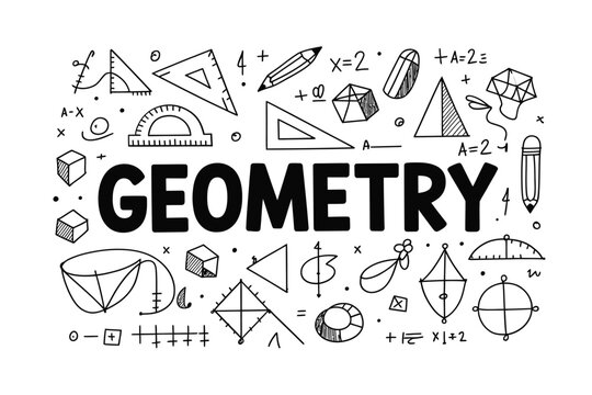 Geometry a hand drawn collection of shapes tools and mathematical symbols