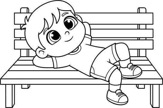 Little boy sitting on a bench.