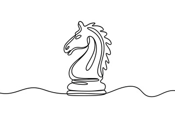 Minimalist continuous line drawing of a chess knight s head and neck © MDANTOR