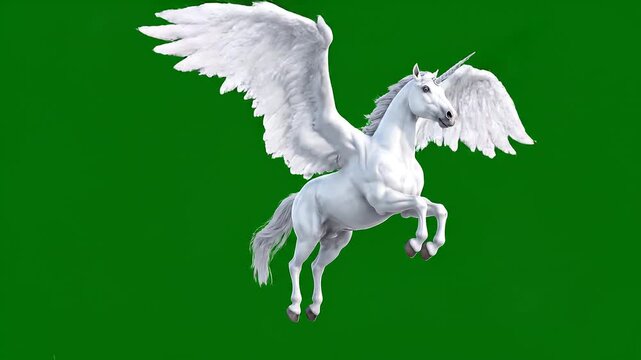 White Pegasus in Mid-Gallop on Green Ground