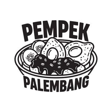 Pempek Palembang Food Dish Illustration in Black and White