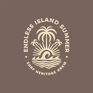 Vintage hand drawn surf design template for surf club, surf shop, surf merch.