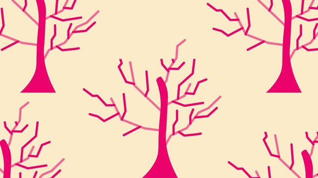 4k footage animation of Neon Pink branch trees. Hand drawn isolated illustrations. Animated footage motion graphic illustration design