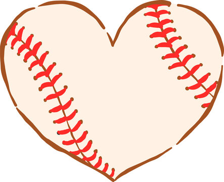 Retro Baseball Heart Shaped  Whimsical hand drawn