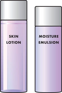 シンプルな化粧水と乳液のボトルセット（英語表記・主線あり）