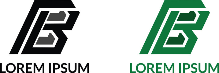 Two stylized black and green letter B monogram logos with placeholder text below, vector illustration concept for branding kits, corporate identity and website design