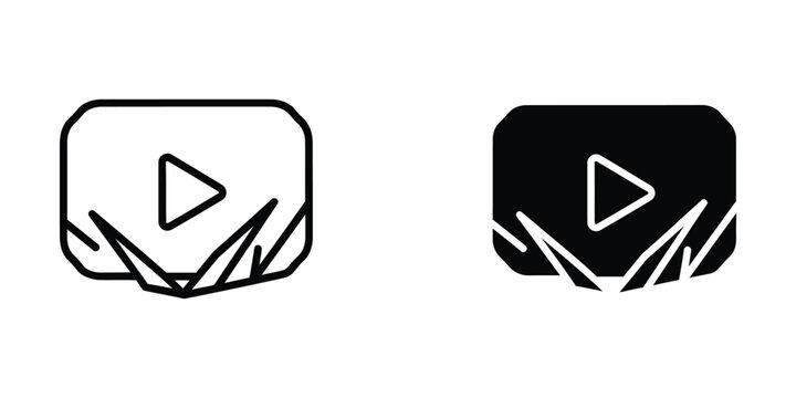 Contrasting play button icons in white and black backgrounds with gradient effects