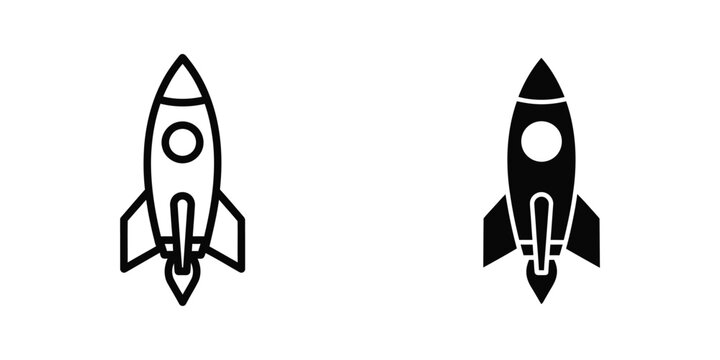 Contrast between a white line-drawn rocket and a black filled rocket icon design