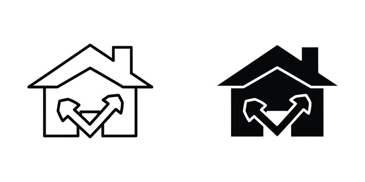Contrast between a white and black house icon with upward arrows inside