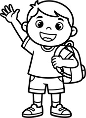 Fototapeta premium Happy boy waving with backpack on.