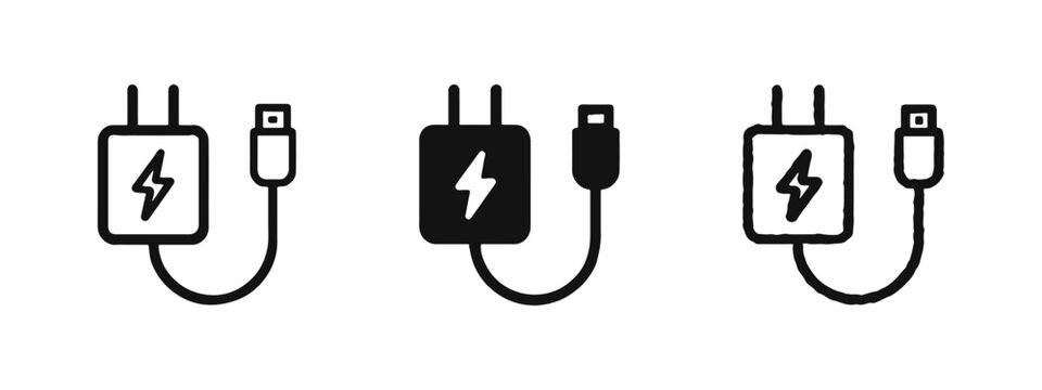 Charger and Cable Power Adapter Icon Set