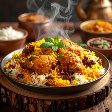 Aromatic steaming rice dish with herbs and spices