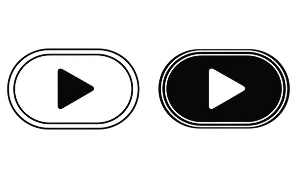 Play button iconography black and white silhouette variations for media control and user interface elements